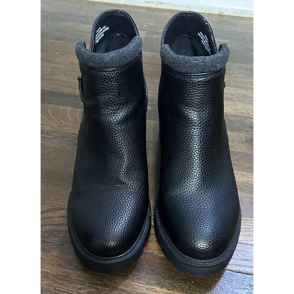 Women's Mukluks Lia Black Chunky Boots side zip  Size 11 Faux Pebbled Leather